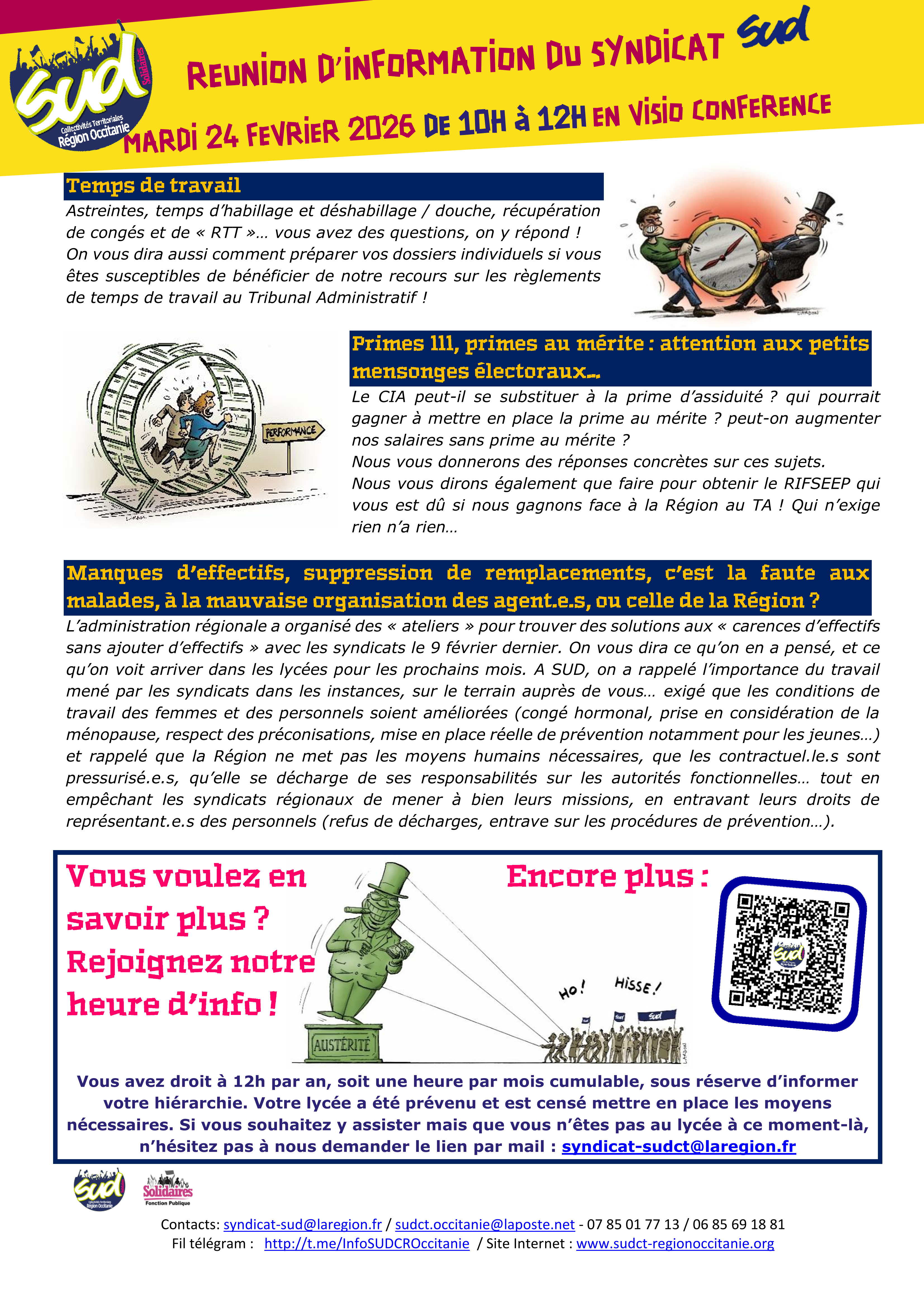 Sud CT Région Occitanie : Invitation à 2 heures d'informations syndicales en Visio le mardi 24 février 2026 de 10h à 12h 