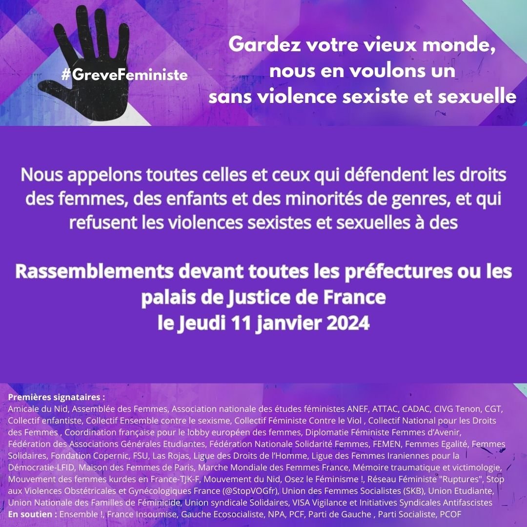 Sud CT Région Occitanie : Gardez votre vieux monde, nous en voulons un sans violence sexiste et sexuelles ! Appel à des rassemblements partout le 11 janvier 2024 !